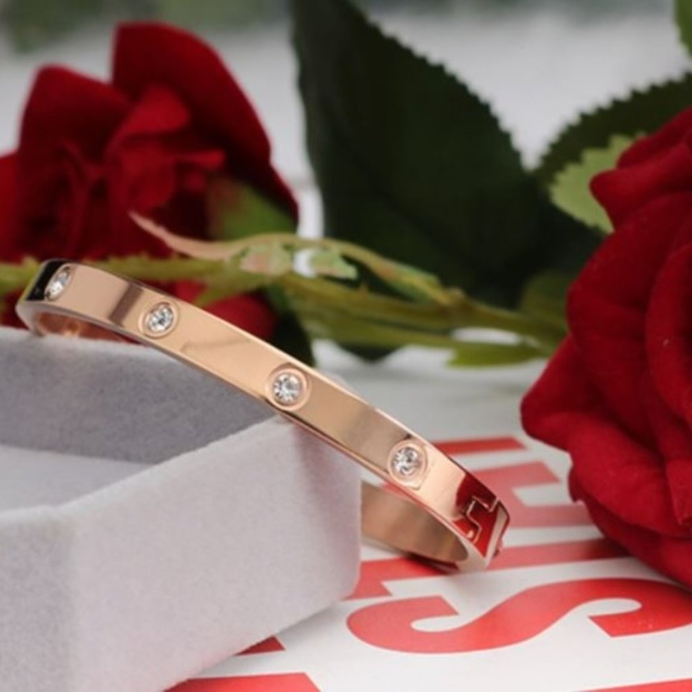 SALE-Rose Gold Hinged Bangle with Glass Crystals